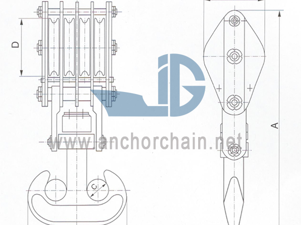 ZHC Series 4 Sheave Wire Rope Block Untuk Kait Kapal-kembar